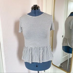 Anthropologie striped peplum short sleeve tee sz M
